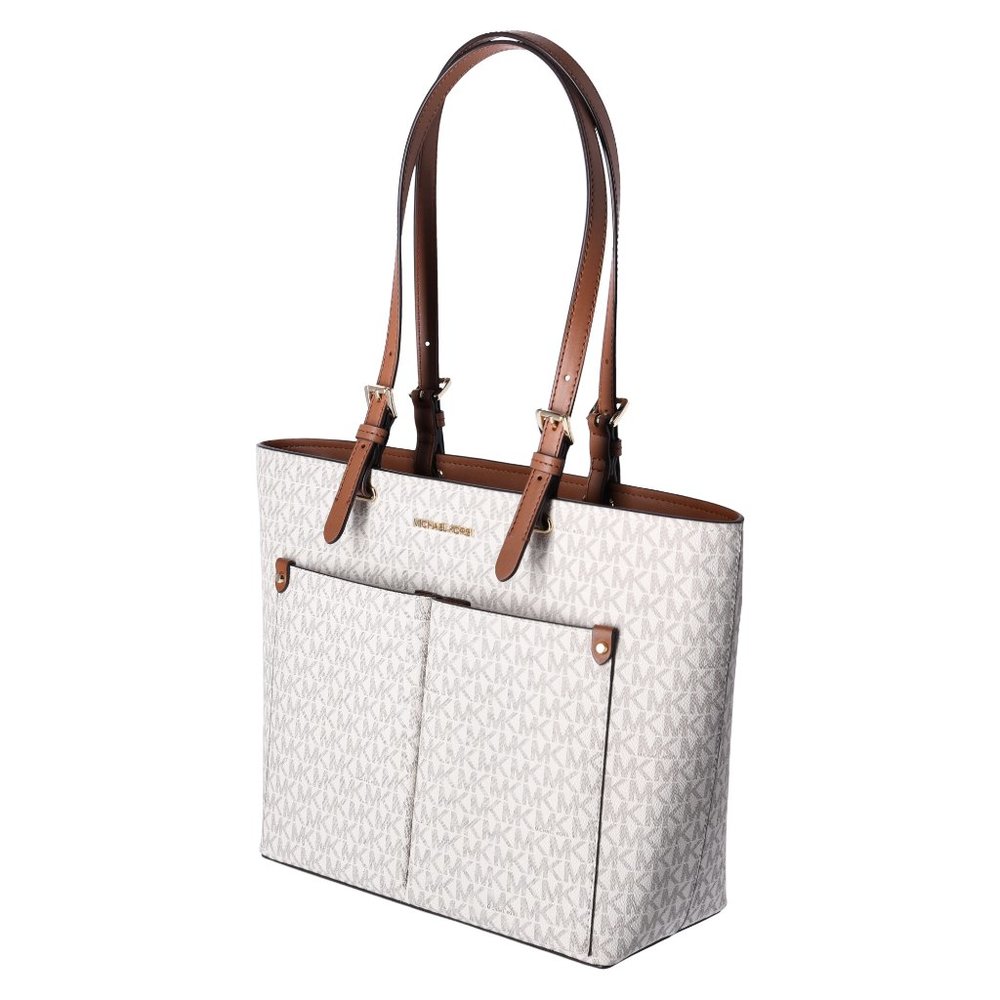 Michael Kors Jet Set Travel Medium Double Pocket Tote Vegan Leather Vanilla MK - Picture 4 of 9
